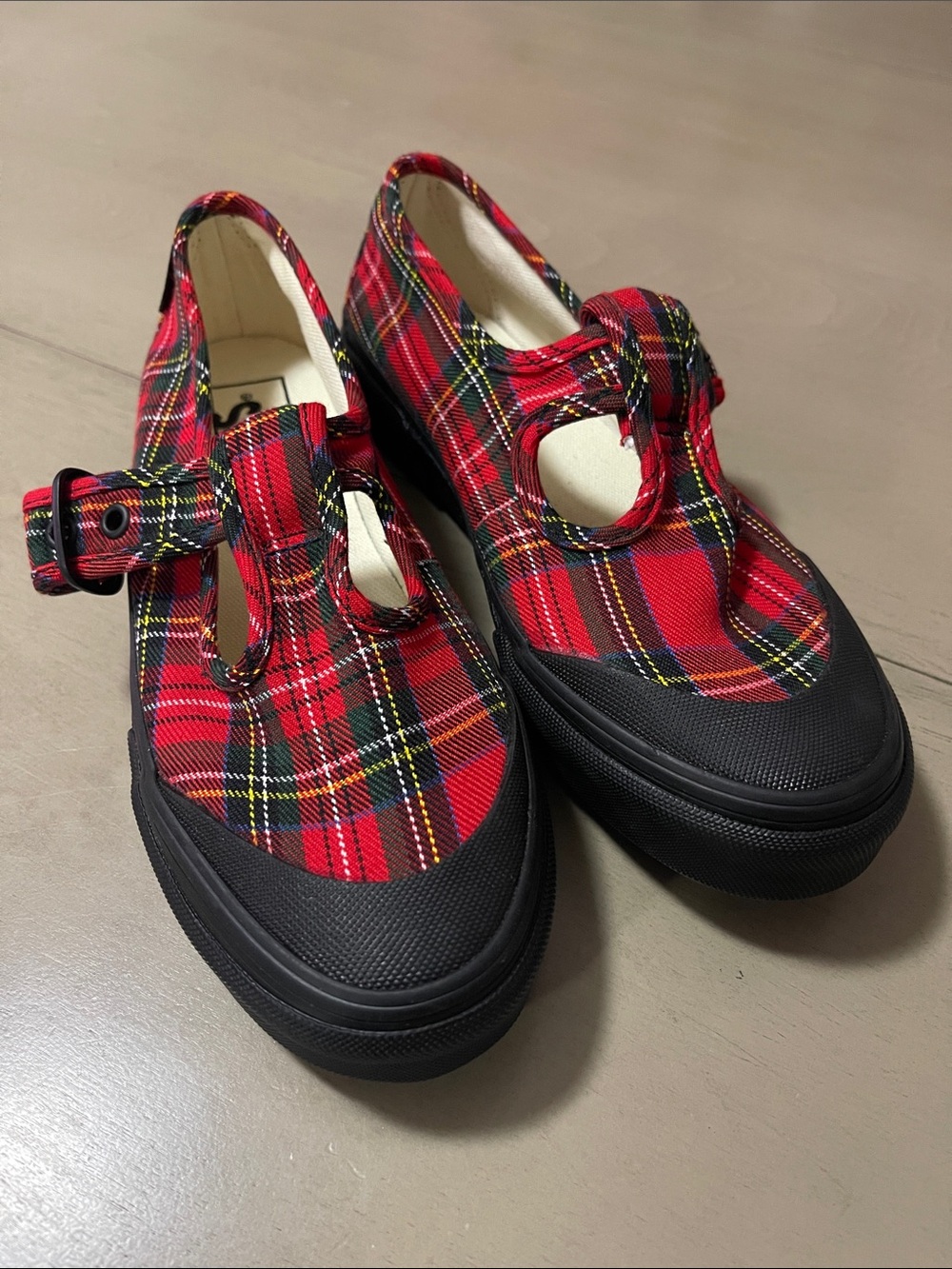 VANS Red Plaid Mary Jane Sneakers with Black Sole